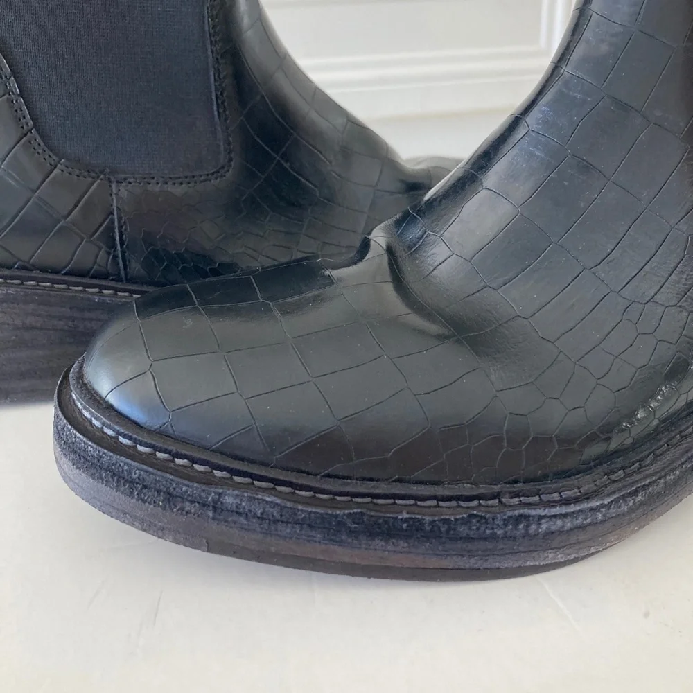 NWOT Free People Arlo Black Leather Animal Print Ankle Boots